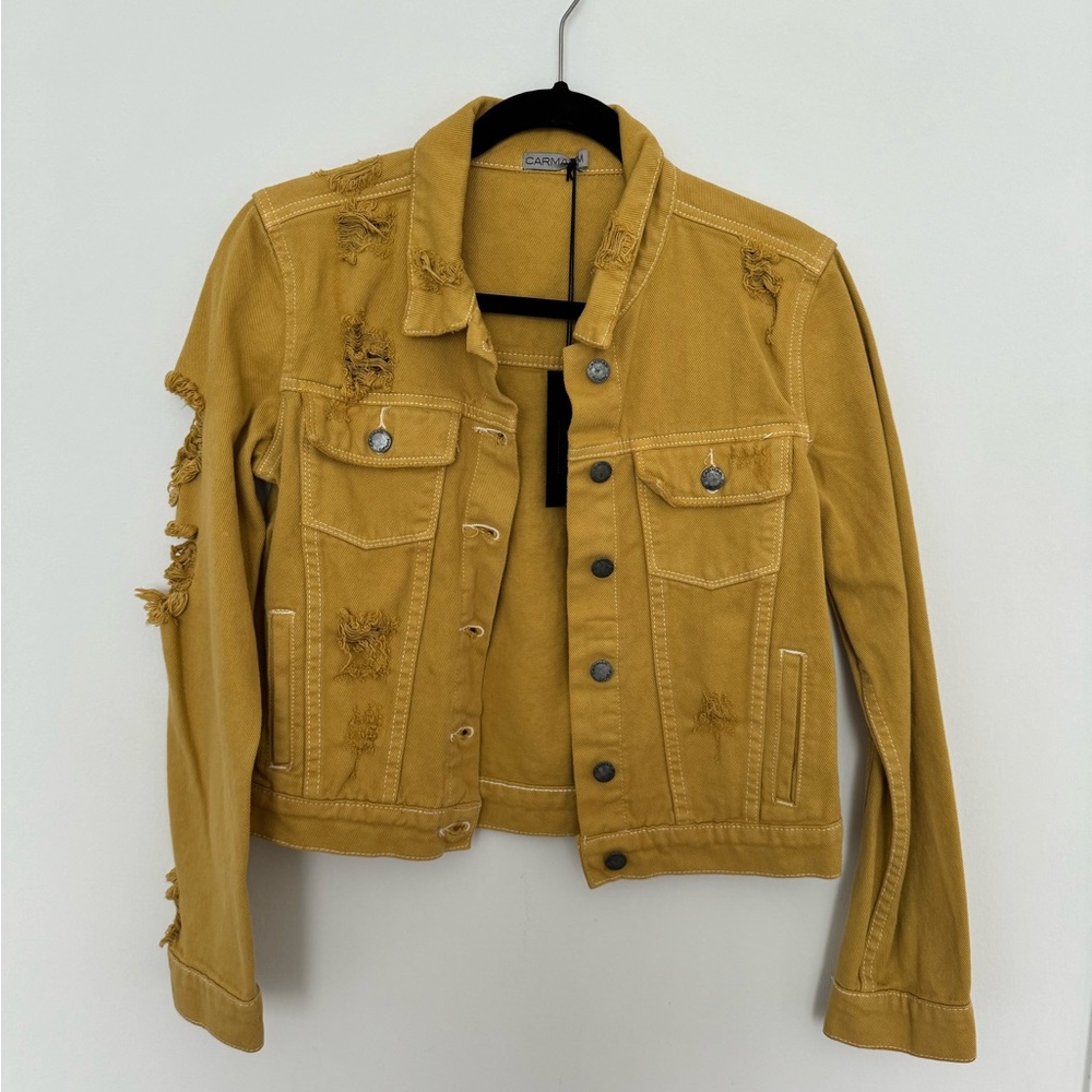 Carmar mustard yellow distressed jean jacket NEW WITH TAGS